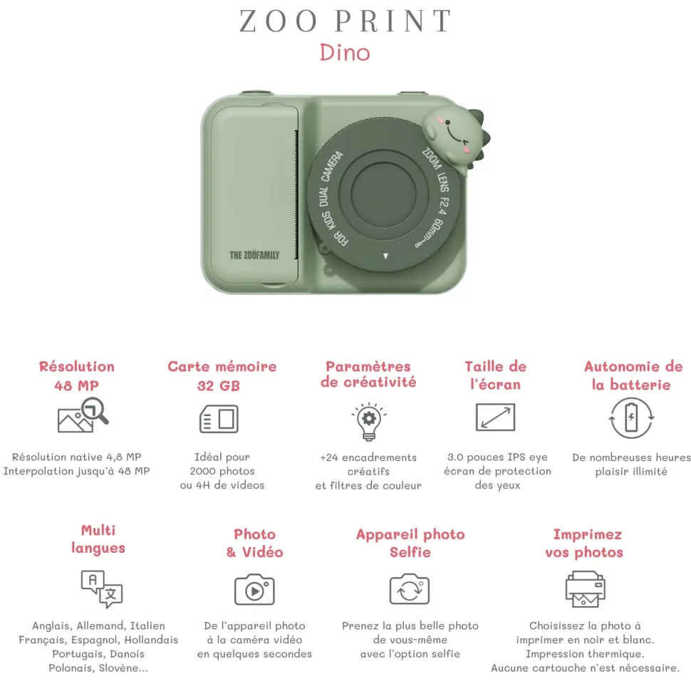 Cámara Fotográfica instantánea Zoo Print Dino Green · The Zoofamily