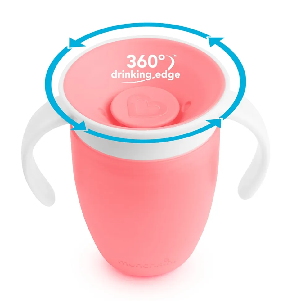 Vaso Antiderrame con Asa y Tapa - Miracle 360º Rosa Pastel · Munchkin